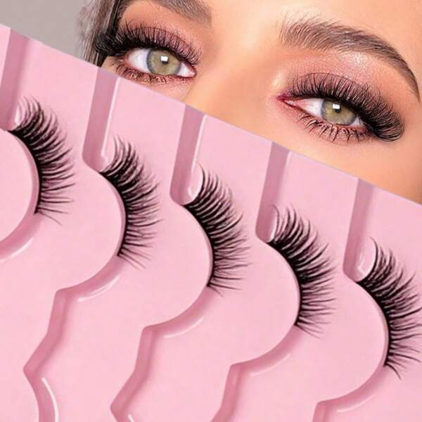 7 paires de faux cils courts naturels transparent forme d'œil de chat et croix, essentiels pour le maquillage quotidien, convient pour le quotidien, le travail, les études et les vacances