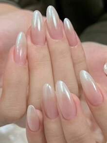 54 件简约风格夏季美甲套装，适合女孩日常佩戴，全覆盖按压式指甲，包括裸色和乳白色渐变杏仁形手指甲和脚趾甲、甜美果冻凝胶指甲贴和缓冲块指甲用品指甲 - 彩色 - 查看 6