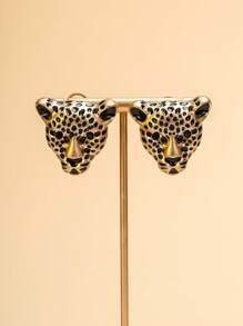 1 Paar übertriebene Leopardenkopf-Ohrringe, orientalisch-inspirierte Tier-Ohrringe, vintage goldene Leoparden-Ohrringe