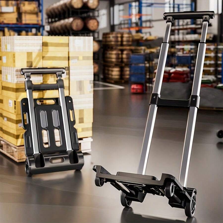 [Carrinho de Mão Dobrável Multifuncional] - Design Silencioso e Reforçado, Adequado para Uso Doméstico, em Armazém e Supermercado - Disponível nas Cores Cinza e Creme