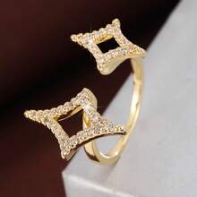 1 件简约镂空四角星设计方晶锆石女士可调节戒指 - 彩色 - 查看 13