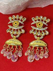 1 Pair Retro Punk Style Vintage Tassel Pendant Rhinestone Eye-Shaped Luxurious Earrings, Suitable For Fashionable Outfits