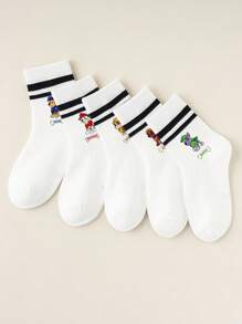 Paw Patrol 1/5 pares de calcetines de media caña para niños y niñas de todas las temporadas con diseño de Paw Patrol, calcetines estudiantiles con dibujos de huesos y nombres de perros, calcetines blancos, calcetines para niños, suaves, transpirables y antideslizantes, estilo lindo y casual, para uso diario, regalos, Pascua, verano