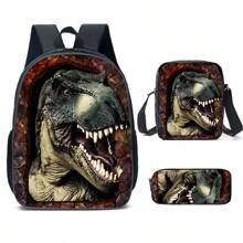 Juego de 3 mochilas escolares para niños y niñas, mochila con diseño de dinosaurio para estudiantes de escuela primaria, secundaria y preparatoria, con gran capacidad de 16 pulgadas, incluye bolsa para el hombro y estuche para lápices