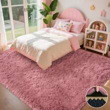 Fluffy Plush Bean Paste Color Carpet, Cheap Living Room Carpet, Upgraded Non-Slip Black Bottom, Suitable For Bedroom Carpet, Living Room Carpet, Room Decoration Carpet (Comes With 4 Carpet Stickers), Perfect Housewarming Gift. - Màu đậu phụ - Xem 4