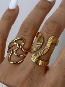 Anéis banhados a ouro em formato de cobra para mulheres, anel de personalidade oval oco de aço inoxidável, joia feminina de luxo à prova d'água, novos anéis abertos de metal exagerado irregulares e femininos, elegante anel de pérola falsa barroca, acessórios de joia