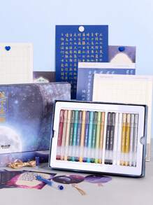 1 Set de Kit de práctica de caligrafía, incluye bolígrafos de punta fina, bolígrafos de colores, bolígrafos de dibujo para caligrafía, pintura, diario, vuelta al colegio, útiles escolares