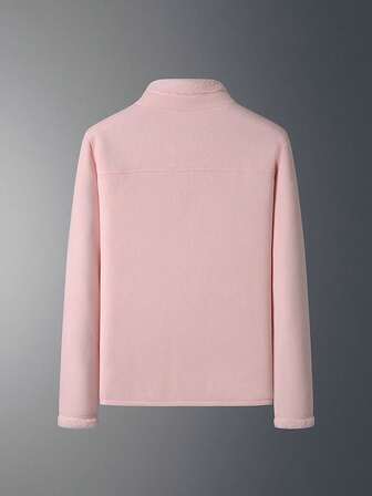 Thermal Lined Jacket For Women, Stand Collar Zipper Cardigan, Solid Color Plush Outerwear For Autumn/Winter,Fleece,Skiing