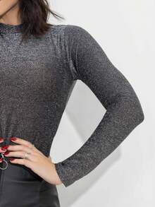 Bodysuit Blouse Long Sleeve Turtleneck Lurex Shine Party - 灰色 - 查看 7