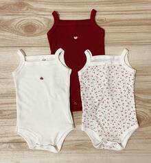 Kit 3 Body alcinha regata bebê menina menino renda algodão - Vermelho e Branco - Visão 2