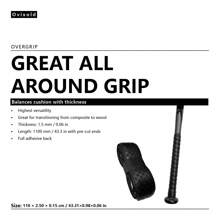 2 PIEZAS Cinta antideslizante para bate de béisbol negro de 1,5 mm de grosor | Ajuste universal | Parte posterior completamente adhesiva | Alta amortiguación y durabilidad | Se ajusta a bates de madera y compuestos | Tamaño: 110*2,5*0,15 cm