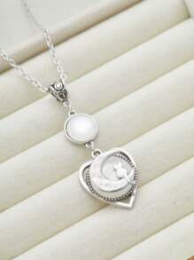1PC Gothic Style Heart Shaped Cat And Moon Necklace For Women's Everyday Accessories Jewellery Gifts