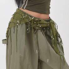 Belly Dance Sequin Tassel Triangle Scarf, Dance Performance Waist Belt Costume, Jazz Dance Hip Scarf, Street Dance Waist Chain Accessory, Contemporary Dance Waist Scarf - Multicolor - View 5