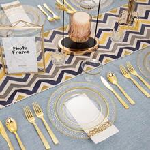 175 Pcs Disposable Gold Tableware Set, Transparent Plastic Tableware, For 25 Guests, Including Dinner Plate, Dim Sum Plate, Wine Cup, Knife, Fork, Spoon And Paper Towel, Very Suitable For Weddings And Parties - Transparent Gold - View 5