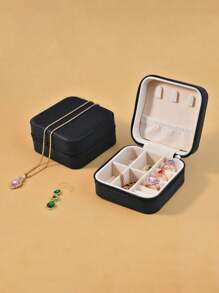 1pc Minimalist Jewelry Box, Portable PU Material Jewelry Case, Summer Travel Jewelry Storage Box, Mini Jewelry Organizer Box For Earrings, Necklaces, Rings, Jewelry Display And Storage, Large Capacity Jewelry Holder, Suitable For Earrings, Rings, Necklaces, Bracelets, Nail Art, Gifts For Mother's Day, Christmas, Halloween, Women For Women Storage Organizer Travel Essentials Back To School Dormitory Storage