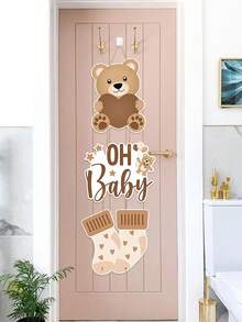 1set Brown Bear OH Baby Baby Shower Theme Paper Door Hanging Decoration, Cute Brown Bear Pattern For Babe Shower & Gender Reveal Theme Party Door Decoration, Gender Revelation Party Paper Door Hanging Decoration, Creative Gift 1st Birthday Party Background Door Hanging Decor, Babe Shower Photography Decoration Supplies, Baby Shower Gift, Gender Reveal Decoration - Brown Bear Oh Baby - View 6