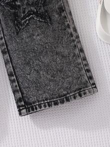 New Style Baby/Toddler Girls Distressed Denim Embroidered Casual Versatile Overalls - Black - View 11