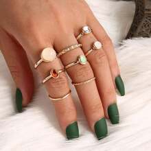 ItsStarred Juego de 7-19 anillos de nudillos de estrella y luna plateados para mujeres, anillos midi apilables vintage - A3: Piedra dorada - Ver 4