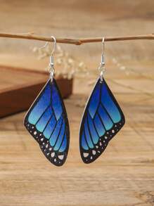1 Pair Bohemian Wood Blue Butterfly Wing Symmetry Fashion Earrings For Women
