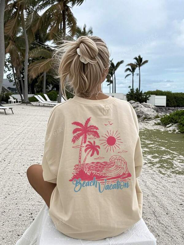 T-shirt da donna a maniche corte con scollo rotondo, nuova stampa a stelle marine, casual e alla moda per uso quotidiano e per vacanze