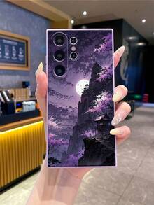 1 件优质山月图案紫色直边精密镂空防震标准手机壳，适用于 16/16e、Redmi、Infinix、Vivo - 紫色 - 查看 1