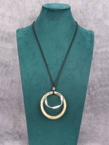 1 pieza Pendiente grande de aro retorcido minimalista exagerado de moda, collar largo unisex vintage de hip-hop con cuentas de , bronce y plata, regalo de pareja, regalo de joyería