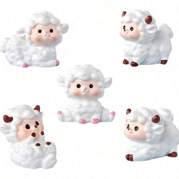 2/4/6Pcs-Cute Sheep Animals Miniature Figurines, Cute Wool Felt Sheep Figurine, Miniature Sheep Ornament, Resin Little Sheep Tiny Animals Ornament, Nordic Style Decor For Home, Holiday Party Best Gifts Birthday, For Making Garden Micro Landscape Aquarium Decoration