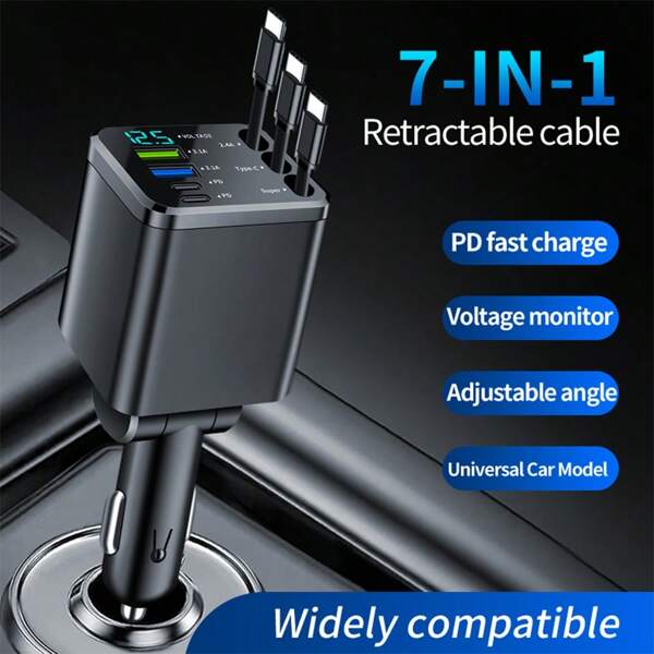 Olaf M14 7-In-1 Triple Retractable Charging Cable, 3 Type-C, Black
