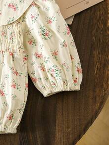 Infant/Baby GirlFloral Print Lapel Long Sleeve Bodysuit, Spring/Autumn - Apricot - View 6