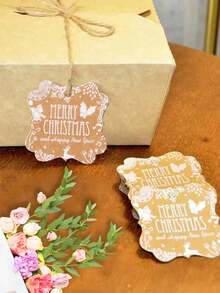 50个圣诞节印刷牛皮纸标签，节日礼物装饰标签标签，礼品包装用品，适用于圣诞节装饰，圣诞树装饰，礼品包装，以及节日期间赠送礼物，圣诞节（配10米麻绳） - 彩色 - 查看 1