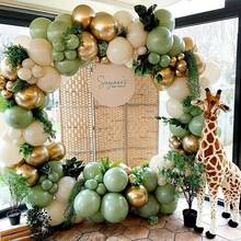 103pcs Balloon Garland Set With Sage Green, Sand, Gold And Jungle Giraffe Animal Print Balloons, Suitable For Woodland Theme Giraffe Wedding, Two Wild Boys, Girls, Children, Baby Shower, Gender Reveal, Birthday, Room Party Decoration - Olive Green - View 3