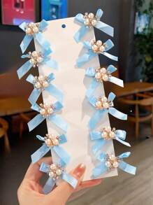 10pcs/Pack Girls' Cute & Delicate Versatile Mini Multi-Color Bowknot Pearl Decor Hair Clips