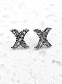 1 Pair Elegant Cubic Zirconia X-Shaped Stainless Steel Stud Earrings For Women, Minimalist Versatile Earrings Gift For Lover, Mother, Friends