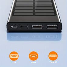 太阳能充电宝 10000mAh - 带 Type-C 和双 USB 端口的便携式移动电源，适用于所有手机和电子设备的外部备用电池充电器，适用于露营、远足和户外使用的太阳能电池板充电器，户外太阳能移动电源 - 玫瑰金 - 查看 3
