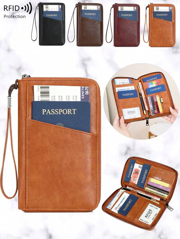 New RFID Anti-Magnetic Zipper Wallet Passport Holder Document Bag, Multi-Function Passport Wallet For Women Wallet Mini Wallet Purse Wallet Long Wallet Wristlet Wallet