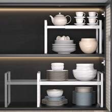 1 pieza Estantería de cocina estilo japonés de varios niveles, estantería organizadora extensible para encimera, despensa, almacenamiento multifuncional
