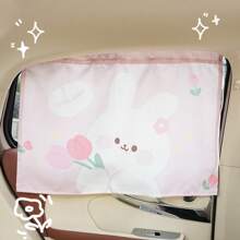 1pc Summer Car Window Sunshade, Cartoon Bear & Rabbit Fabric Material, Car Mounted Heat Insulation Suction Cup Side Curtain, Fits Most Vehicles