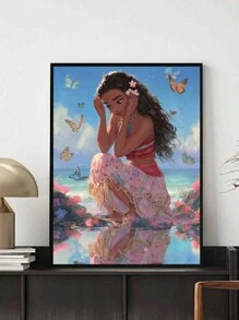 Disney 5D Diamant-Malset, Schmetterling umgebener Prinzessin Moana Cartoon Muster, handgemachtes Leinwandbild, DIY Mosaik-Stickerei Handwerkskunst, Heim-Wanddekoration, Geschenke