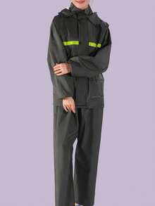 1 Set Heavyweight Raincoat & Pants Suit, Unisex Bike/Motorcycle/Electric Scooter Riding Reflective Waterproof Outfit - Army Green - View 5