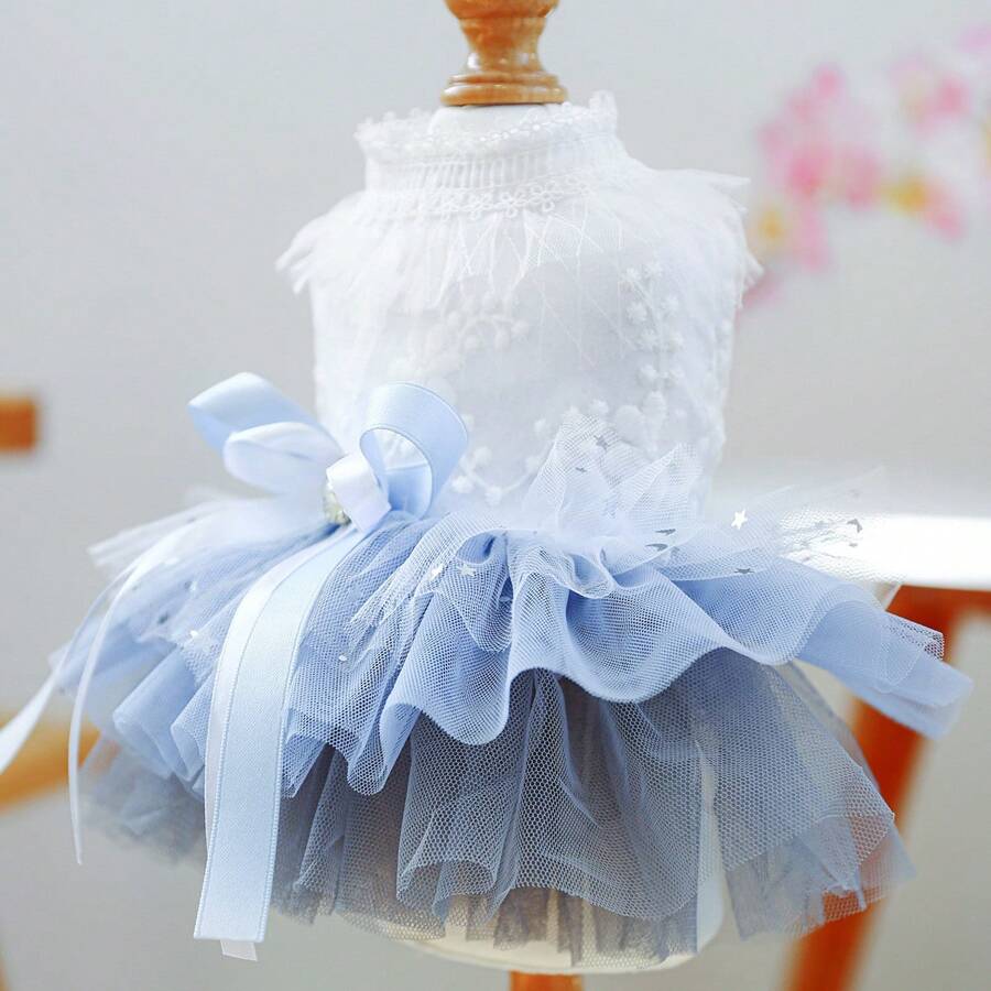 Dog Princess Dress Bow Puppy Girl Tulle Dress Pet Summer Clothes For Wedding Party