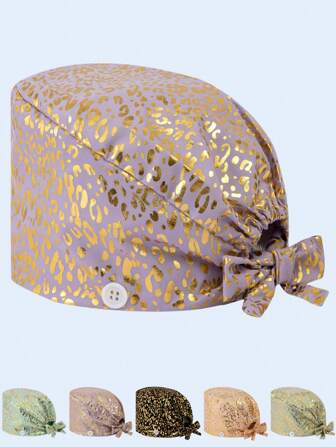 1pc Women's Polyester Foil Leopard Print Nursing Cap, Anti-Bacterial Anti-Dust, Elastic Strap Back Design, Sweatband Lining, Mask Rope Hook, Suitable For Doctors, Nurses, Beauty Salons, Veterinary Hospitals, And Household Cleaning Workers
