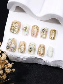 Beauty ,Fragrancestyle, French Tip Nails,10-Piece Set,Multicolor, Short Trapezoid,Press On Nails,New Years Nails,Valentines Nail, Uv Light Nails,Summer Nails,Wearable Nail Art, Handmade, Elegant And Generous Design Nail Supplies Nails - Multicolor - View 4