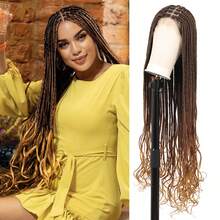 36-Inch Super Long Curly Braided Wig, Lace Front Woven Synthetic Wig With Baby Hair, Lace Box Braid Wig For Daily Wear - Multicolor - View 3