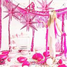 2 Peças Balões de Estrela Rosa de 22 Polegadas, 1 Peça Balão de Explosão de Estrela de 14 Pontos, Balão de Estrela Rosa de Folha, Balão de Mylar Grande em Formato de Fogo de Artifício para Decoração de Aniversário, Casamento, Natal e Feriado