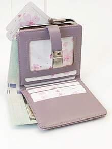 Cartera de mujer de tejido de paja corto, suave PU con broche a presión, diseño minimalista, ligero y compacto, elegante, adecuado como regalo de vacaciones para mujeres, cartera, monedero, cartera linda, cartera pequeña