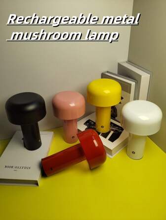 1pc Modern USB Rechargeable Metallic LED Touch Control 3-Color Dimmable Portable Mushroom Lamp, Suitable For Living Room, Bedroom, Kitchen, Bar, Desktop Decor Ambience Lighting, Outdoor Camping, Eye-Care Reading, Office, Bedside Lamp, Holiday Gift