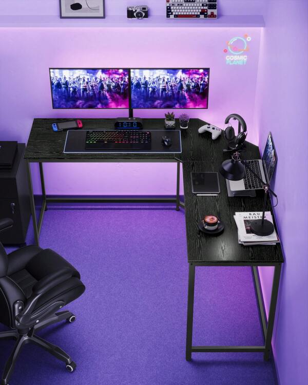 Eckschreibtisch, L-förmiger Computertisch, 149 x 149 x 76 cm, platzsparender Bürotisch, Homeoffice, Gaming, ebenholzschwarz-tintenschwarz