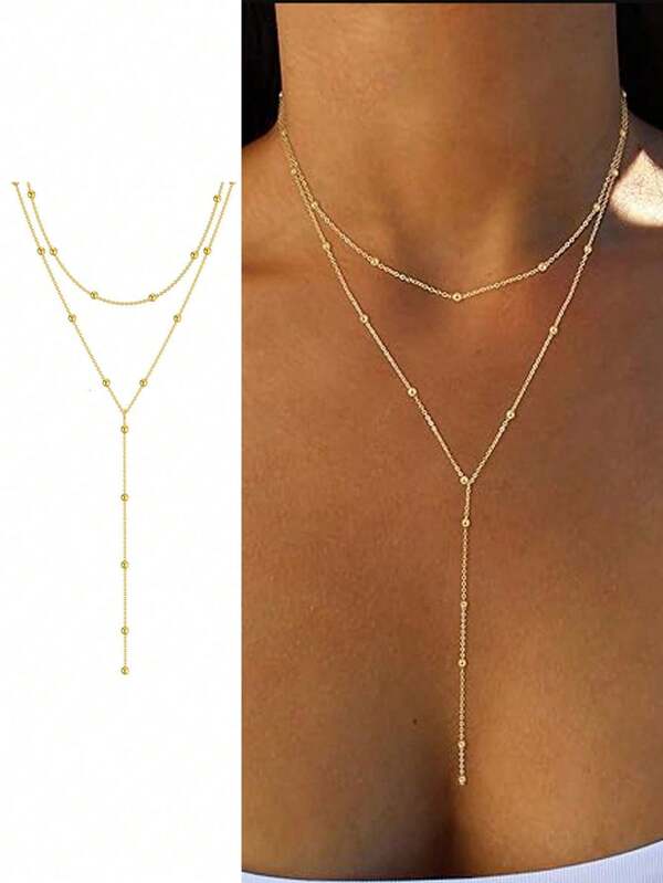 1 Pieza Collar De Clavícula Con Borlas Y Cuentas Con Estilo Minimalista Y Geométrico, Con Múltiples Capas Y Larga Longitud