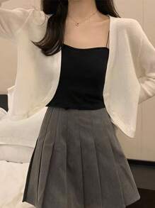 1pc Lightweight Silk Ice Chiffon Cardigan, Versatile & Elegant Design, Long Sleeve Thin Knitted Cover Up For Spring & Summer
