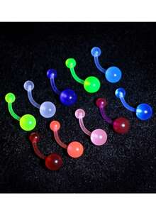 CIZME Glow-In-The-Dark Plastic Navel Rings, Neon Rubber Acrylic Navel Piercing Jewelry Set, Stainless Steel Navel Rings, 14G, 6mm, 10mm, Multi-Color Short Navel Rings Piercing Jewelry, Unisex - Belly Rings - View 3